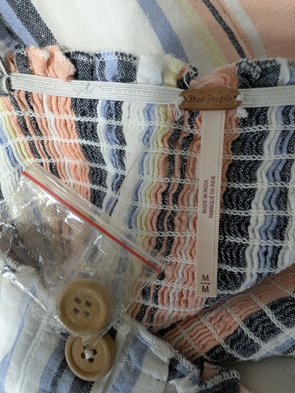 Free People Striped Button-Front Maxi Dress in Peach, Navy & White